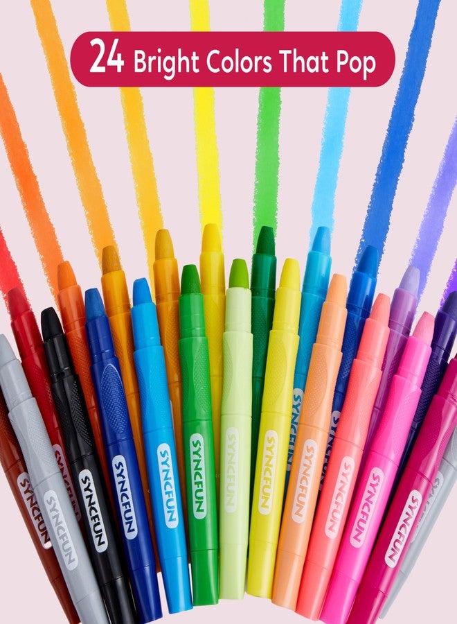 SYNCFUN 24 Pcs Twistable Silky Crayons, Washable Crayons for Paper, Easy to Hold & Quick-Drying Art Supplies, Non-Toxic, Mess Free, Birthday Gifts for Kids Ages 3 and Up, Crafts Supplies - Image 2